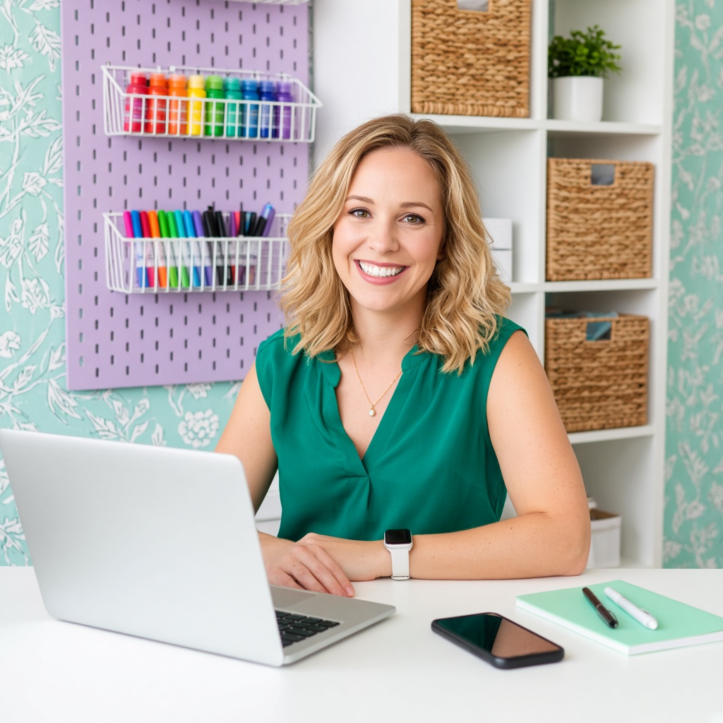 Founder of Debt Free Darling at her desk (placeholder photo)